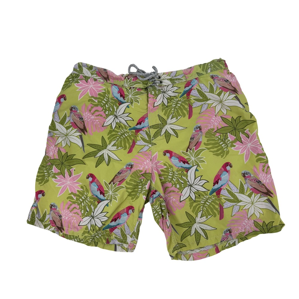 Vilebrequin Swim Trunks Mens XXXL Parrot Green Floral Tropical Resort Shorts